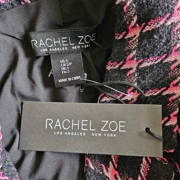 New Rachel Zoe Tweed Plaid Double Beasted Wool Blend Black/Pink Blazer NWT Small - Picture 8 of 10